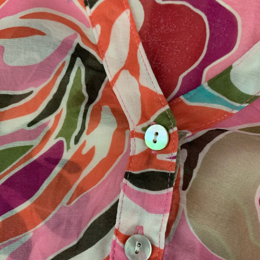 Sheer Tropical Floral Print V-Neck Popover Blouse | Tommy Bahama | Size Medium - Picture 6 of 10